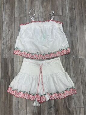 Joie Sleep Two Piece Set Top And Shorts With Embroidered Strawberries